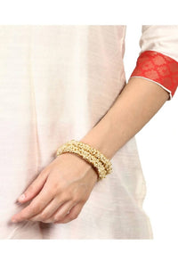 Thumbnail for Mominos Fashion Kamal Johar Pearls Golden Off White Bangles Set