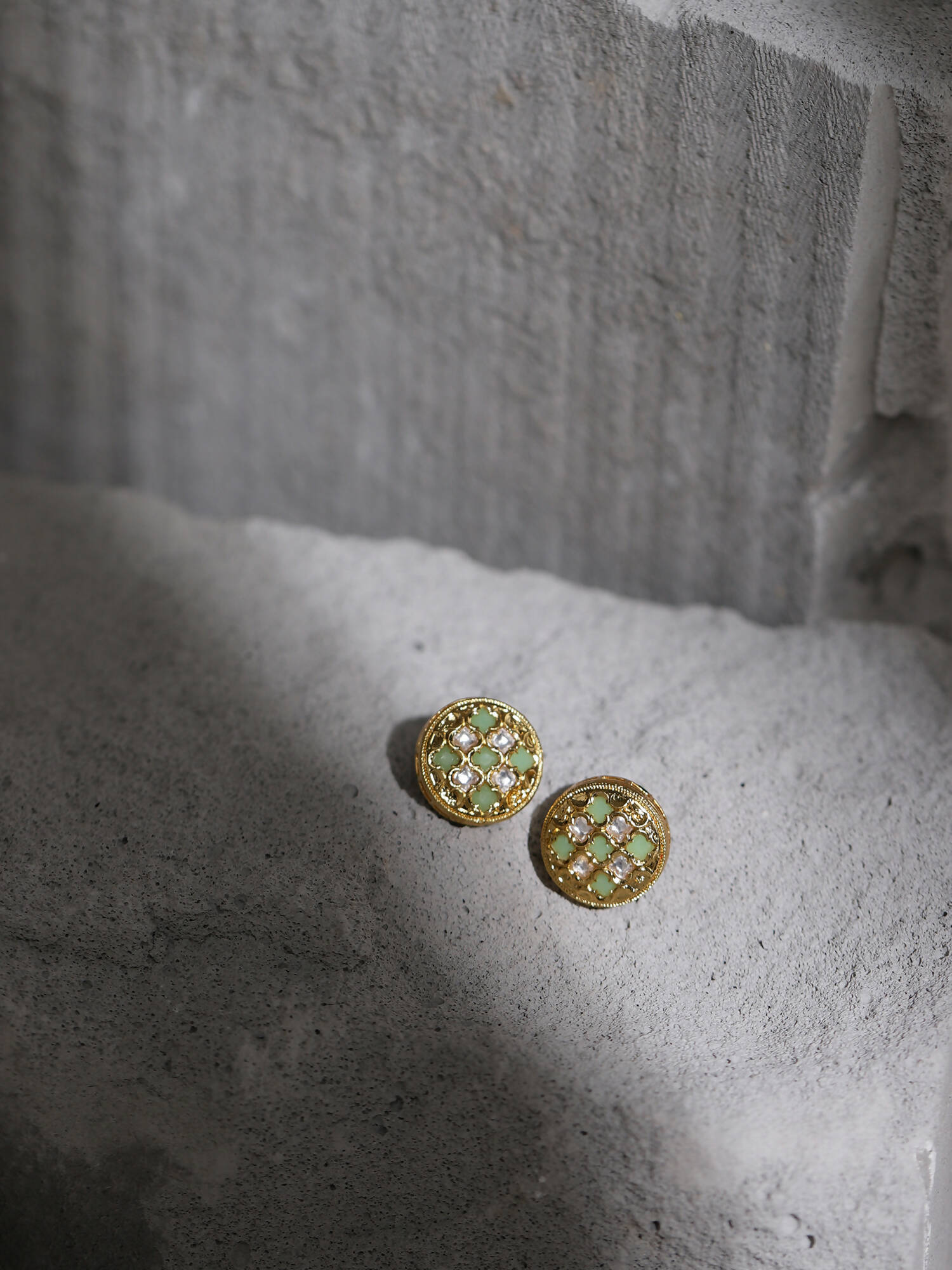 Gold-Toned Green Contemporary Gold-Plated Studs Earrings - Ruby Raang - Distacart