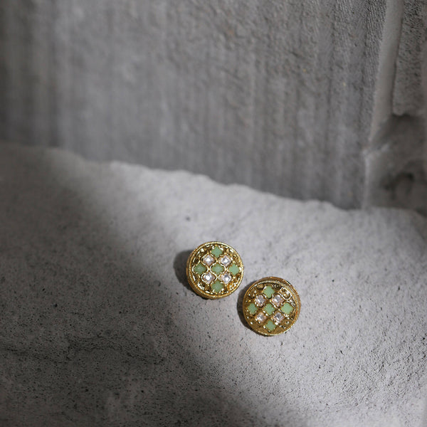 Gold-Toned Green Contemporary Gold-Plated Studs Earrings - Ruby Raang - Distacart