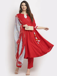Thumbnail for Rudra Bazaar Angrakha Red Kurti Set With Dupatta - Distacart
