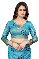 Thumbnail for Vamika Ethnic Fire Navy Jari Border Linen Saree - Distacart