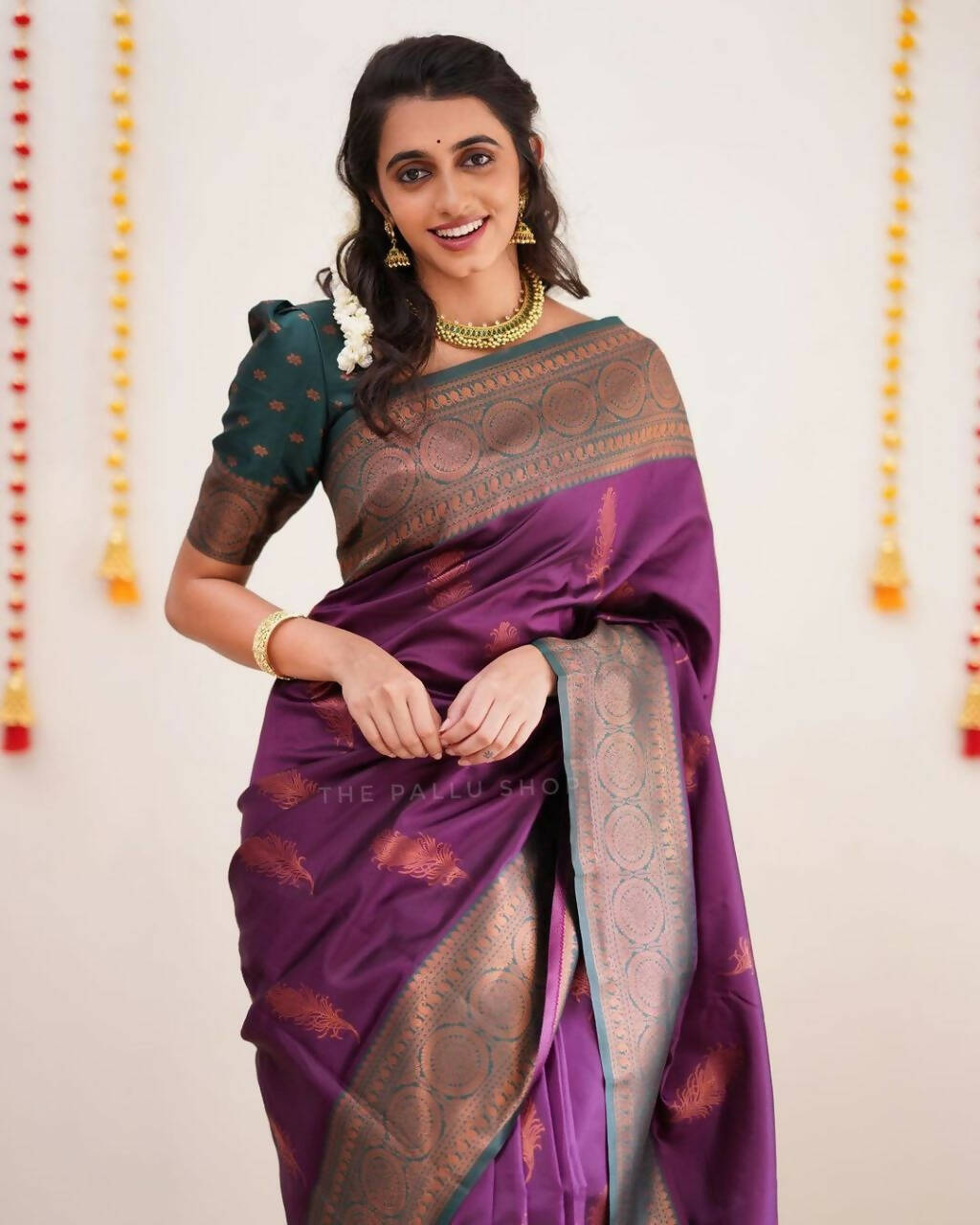 DEIANA'S Beautiful Golden Jari with New Design Soft Lichi Silk Saree - Purple - Distacart