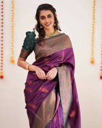 Thumbnail for DEIANA'S Beautiful Golden Jari with New Design Soft Lichi Silk Saree - Purple - Distacart
