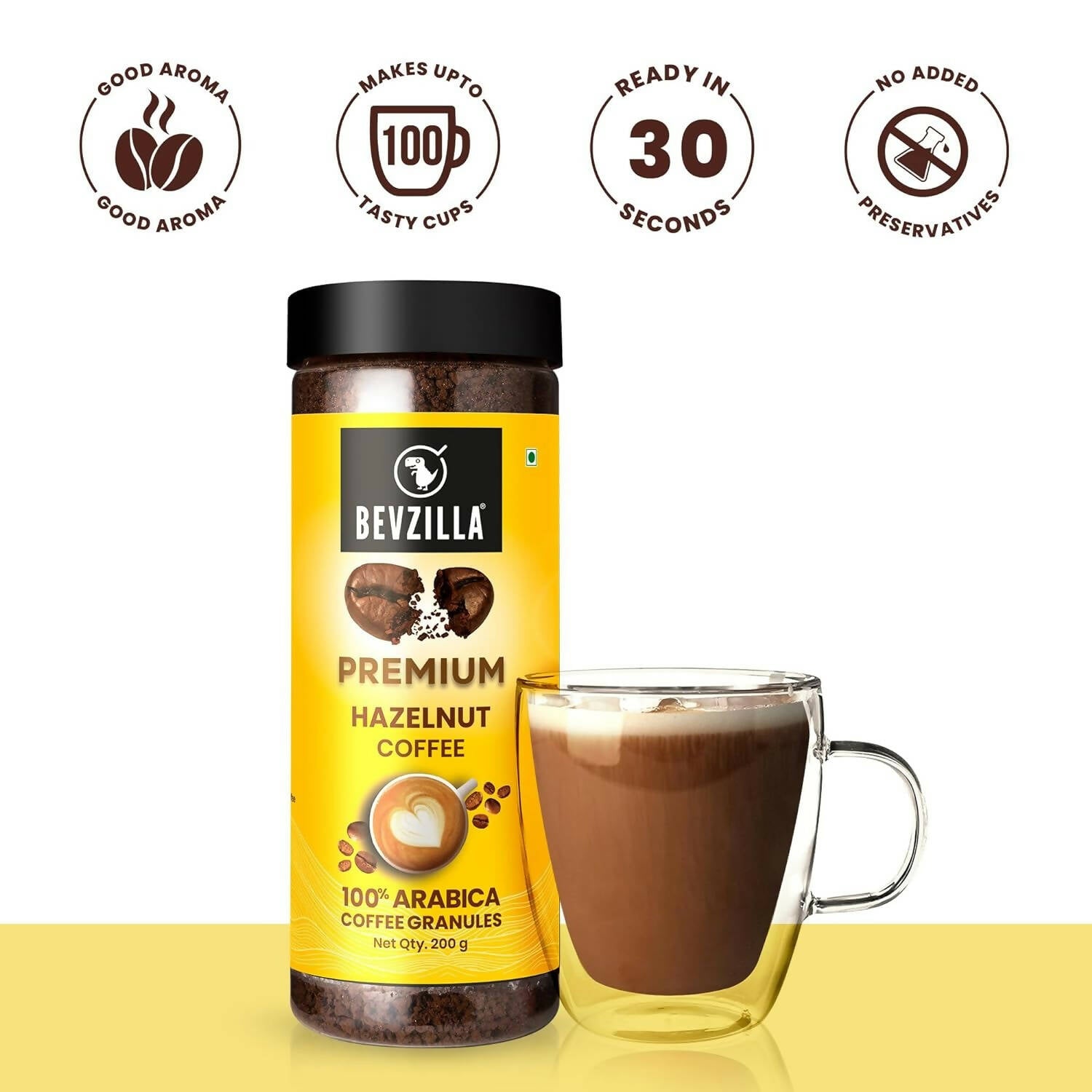 Bevzilla Premium Hazelnut Coffee Powder 100% Arabica - Distacart