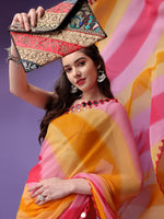 Thumbnail for Malishka Women's Multi Colour Printed Mirrow Work Georgette Saree With Unstitched Blouse - Distacart