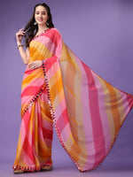 Thumbnail for Malishka Women's Multi Colour Printed Mirrow Work Georgette Saree With Unstitched Blouse - Distacart