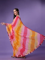 Thumbnail for Malishka Women's Multi Colour Printed Mirrow Work Georgette Saree With Unstitched Blouse - Distacart