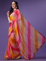 Thumbnail for Malishka Women's Multi Colour Printed Mirrow Work Georgette Saree With Unstitched Blouse - Distacart