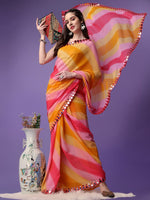 Thumbnail for Malishka Women's Multi Colour Printed Mirrow Work Georgette Saree With Unstitched Blouse - Distacart