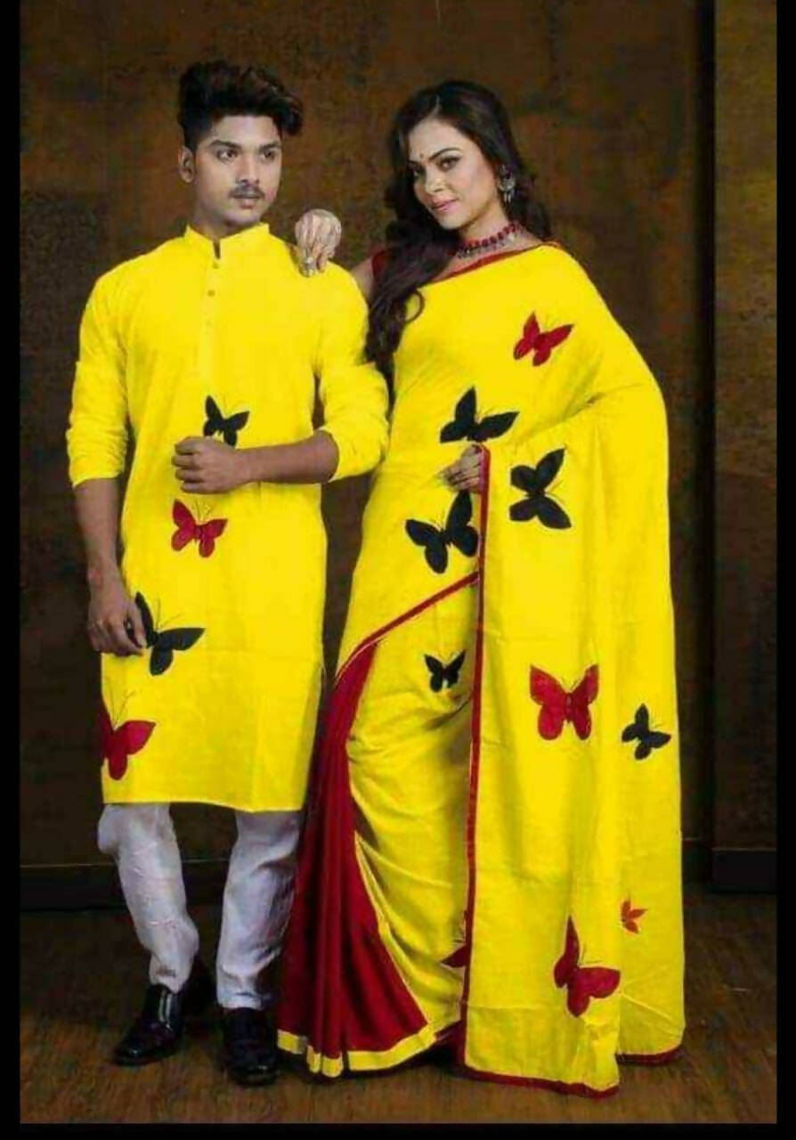 Exclusive Collection Saree With Blouse Piece For Women And Men's Kurta - Yellow - Distacart