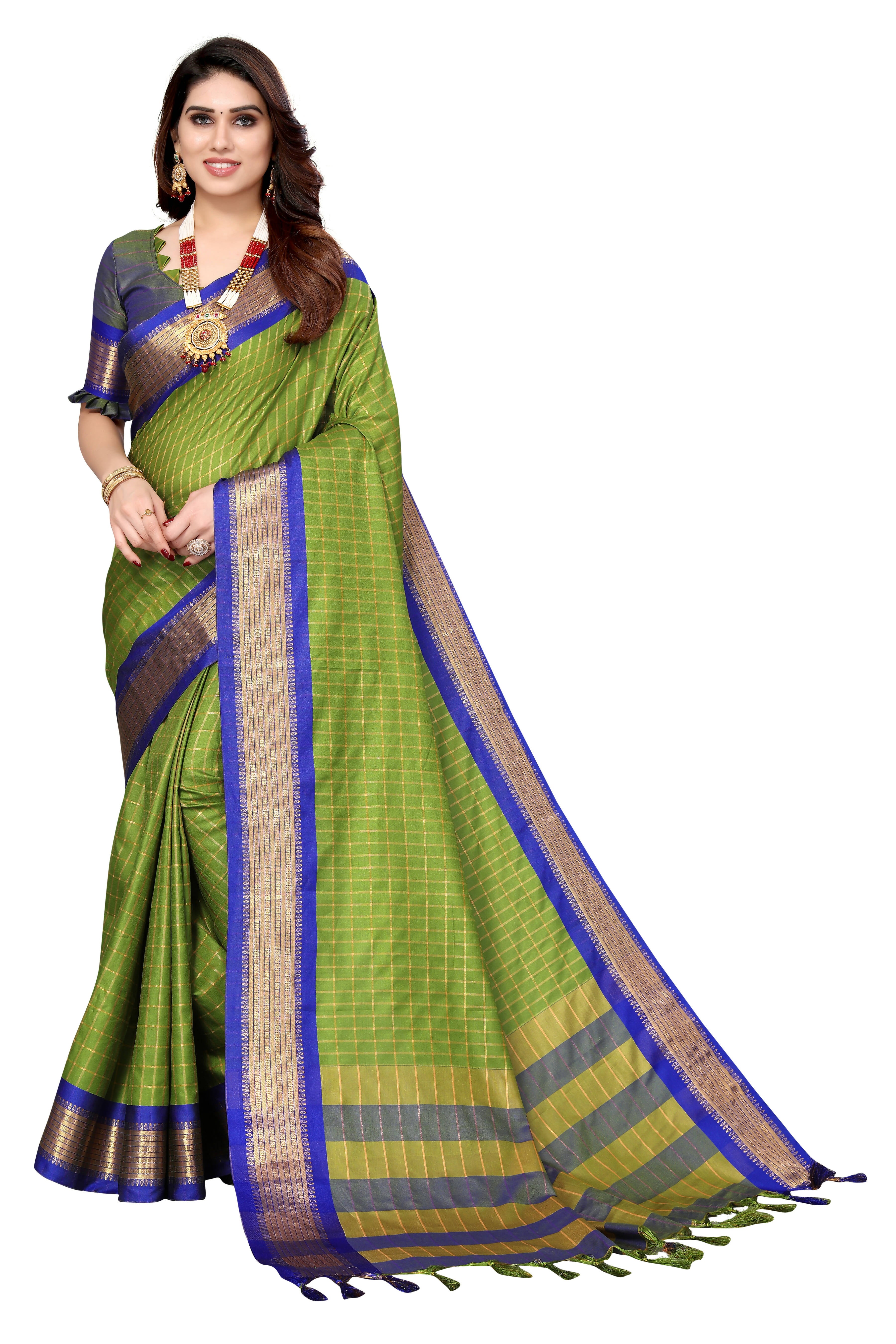 Vamika Weaving Parrot Green Cotton Silk Saree - Distacart