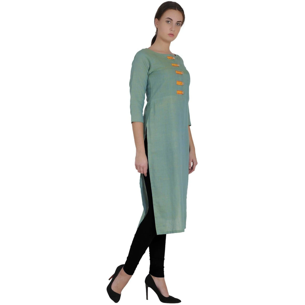 Kanoor Women's Green cotton straight kurti