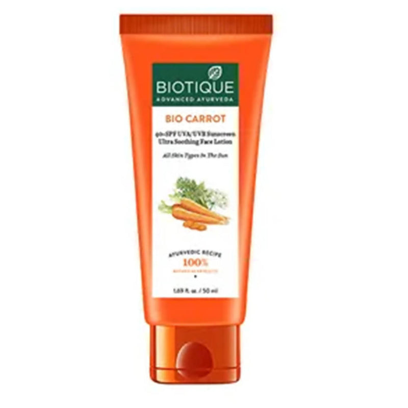 Biotique Advanced Ayurveda Bio Carrot 40+ SPF UVA/UVB Sunscreen Ultra Soothing Face Lotion 50Gm,