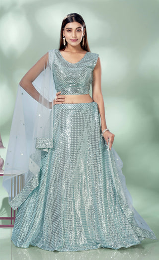 Sky Blue Net Heavy Sequence work Lehenga Choli with Dupatta - Tanya - Distacart