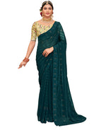 Thumbnail for Teal Georgette Swaroski Work Saree With Unstitched Blouse Piece - Juhi - Distacart