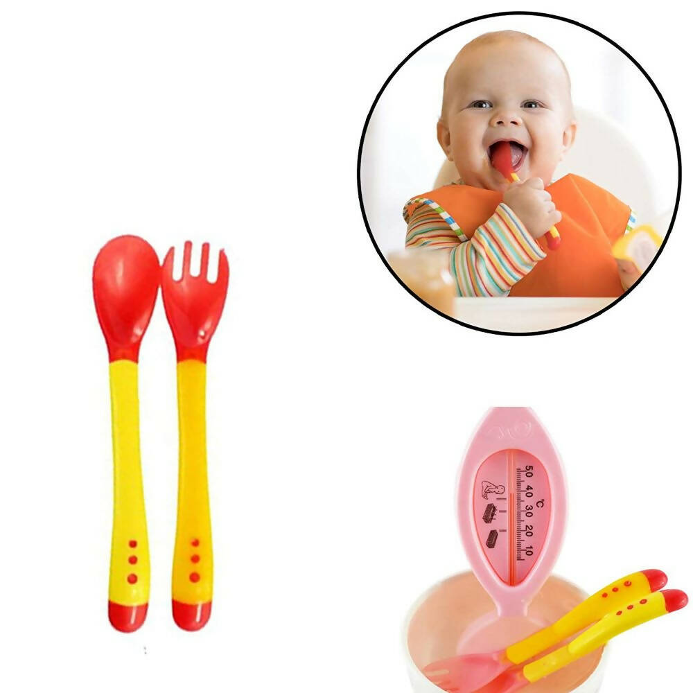 Safe-O-Kid Heat Sensitive 2 Spoons 2 Forks Set, Silicone Tip, Red And Yellow - Distacart