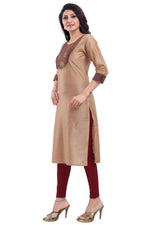 Thumbnail for Snehal Creations Beige Cotton Silk Kurti Top - Distacart