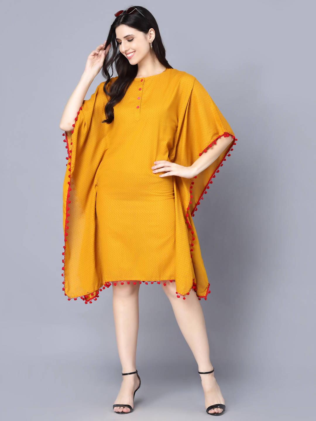 Myshka Mustard Yellow Layered Kaftan Dress - Distacart