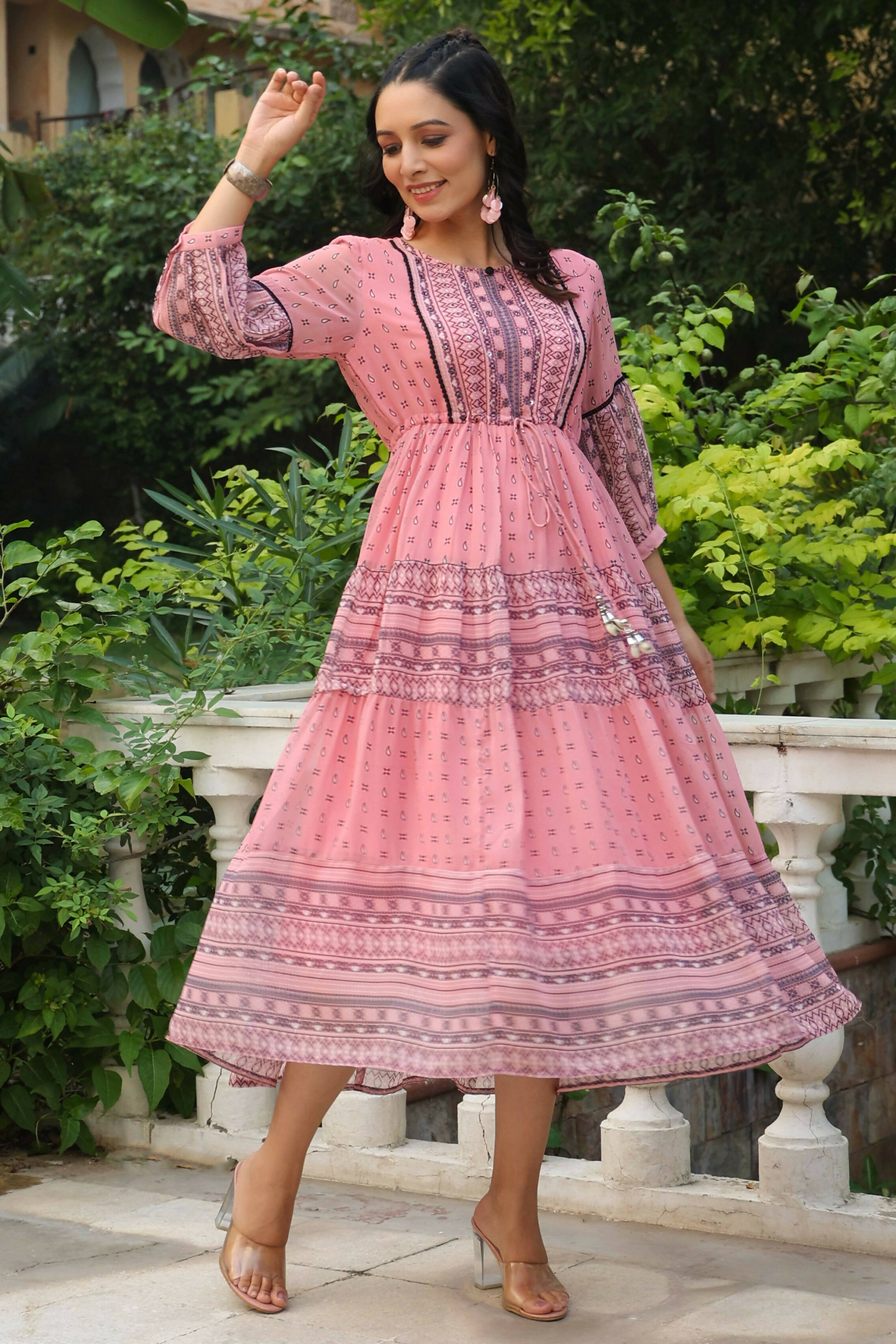 Juniper Women's Pink Printed Teired Dress - Distacart