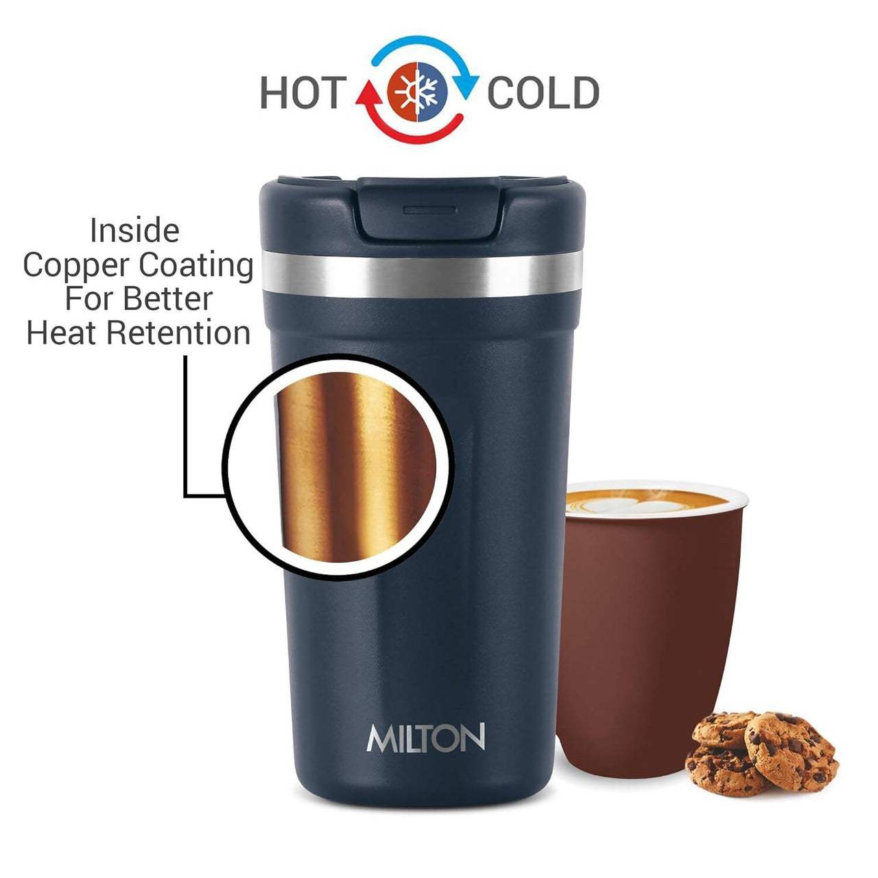 Milton Corral Thermosteel Insulated Coffee Mug Tumbler - 400ml (Navy Blue) - Distacart