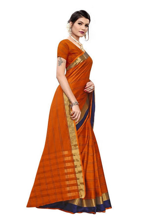 Vamika Orange Cotton Silk Weaving Sarees