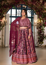 Thumbnail for Women's Wedding Traditional Mulberry Dull Satin Lehenga Choli - Kaushlya - Distacart