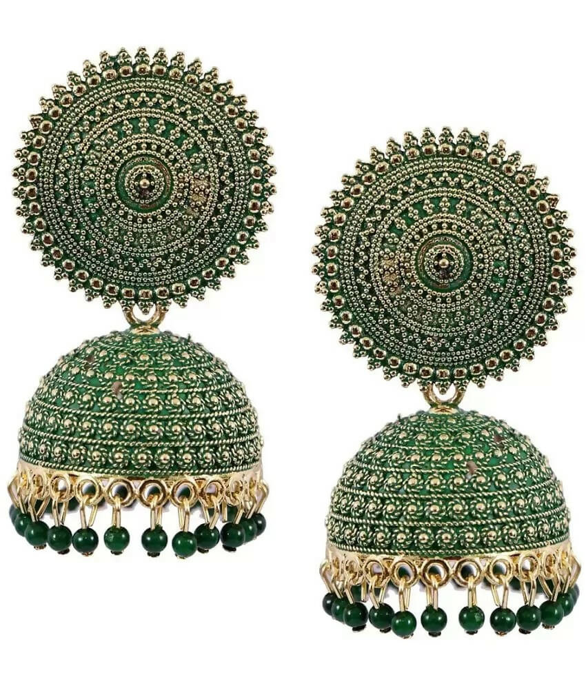 Mominos Fashion Joharkamal Gold-Plated Meenakari Jhumkas For Women & Girls (Green) - Distacart