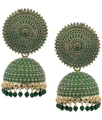 Thumbnail for Mominos Fashion Joharkamal Gold-Plated Meenakari Jhumkas For Women & Girls (Green) - Distacart