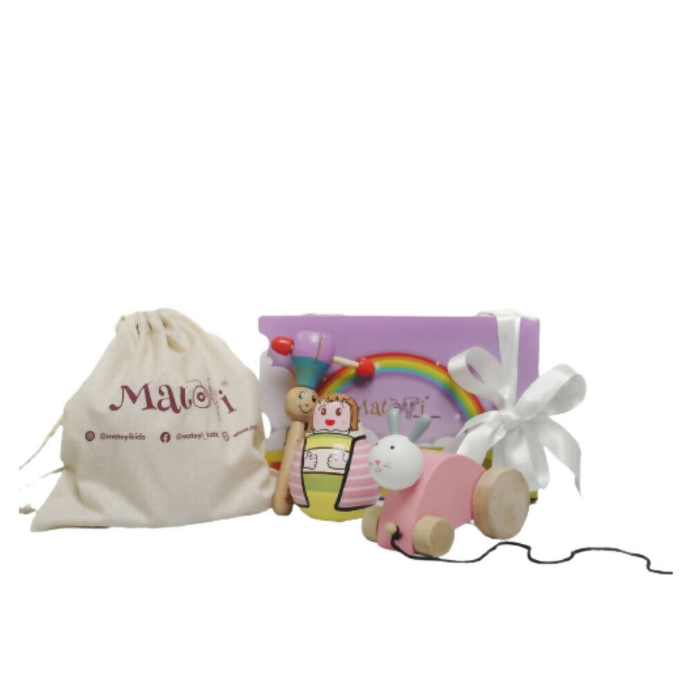 Matoyi Wobbly Doll & Pink Rabbit Pull Along & Maraca Rattle For Kids - Distacart