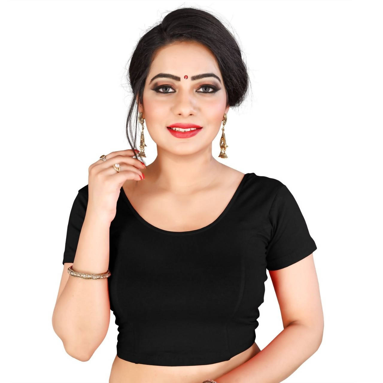 Vamika Black Lycra Plain Blouse - Distacart