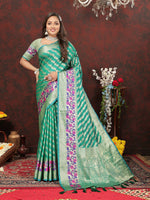 Thumbnail for Lorenvalley Fashion Teal Soft Silk Woven Design with Zari Weaving Leheriya Design Saree - Distacart