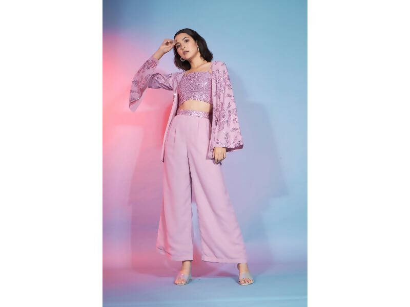 Pink Georgette Sequence With Thread Designer Co-Ord Set - Flory - Distacart