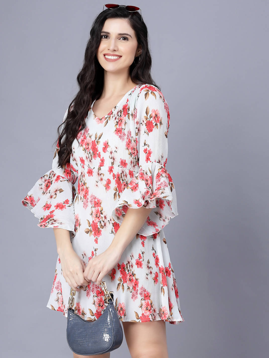 Myshka Georgette Printed 3/4 Sleeve V Neck Women Tunic - Distacart