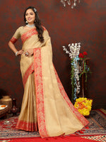 Thumbnail for Lorenvalley Fashion Cream Cotton Woven Design with Zari Weaving Design Saree - Distacart