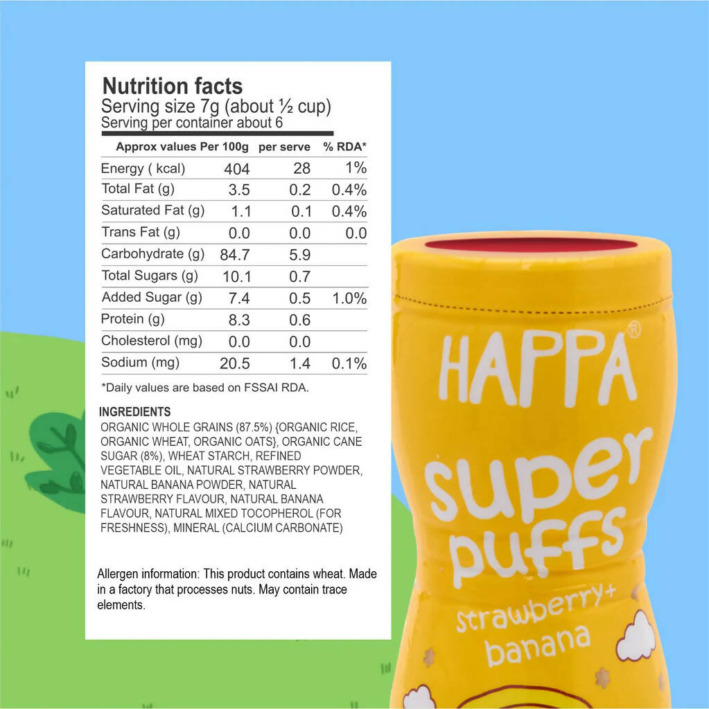 Happa Multigrain Strawberry & Banana Melts Super Puffs (8 Months+) - Distacart
