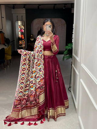 DEIANA'S Beautiful Pure Gaji Silk Weaving Lehengha Choli - Maroon - Distacart