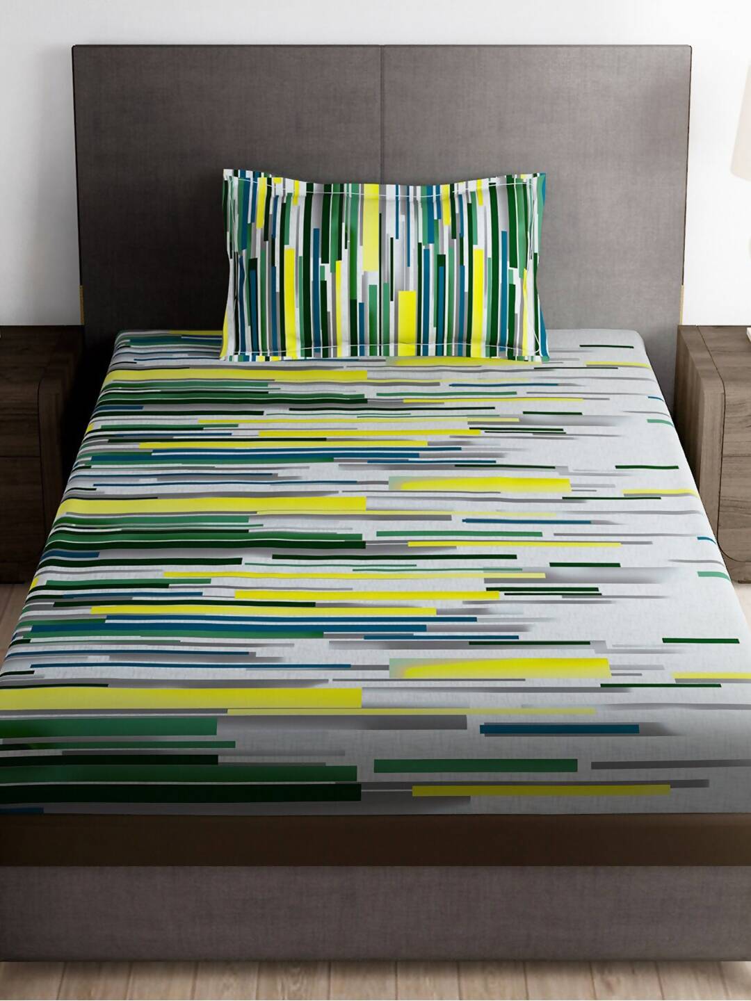 Story@home Arena White & Grey Printed 180 TC Bedsheet & Pillow Covers - Distacart