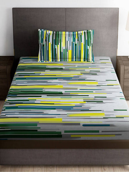 Story@home Arena White & Grey Printed 180 TC Bedsheet & Pillow Covers - Distacart