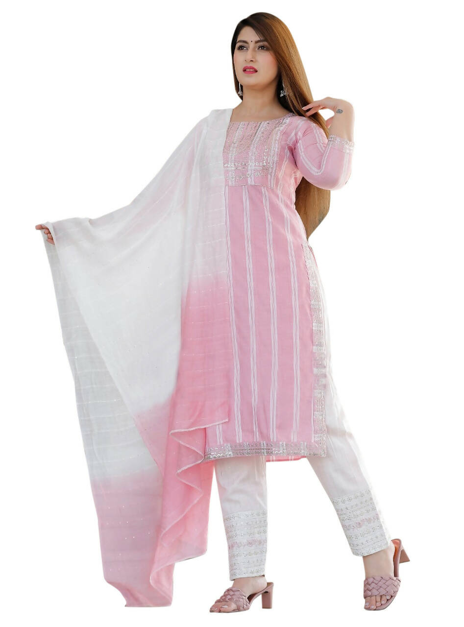 Vamika Embroidery Rayon Pink Party Wear/Casual Wear Kurta Set/Suit - Distacart