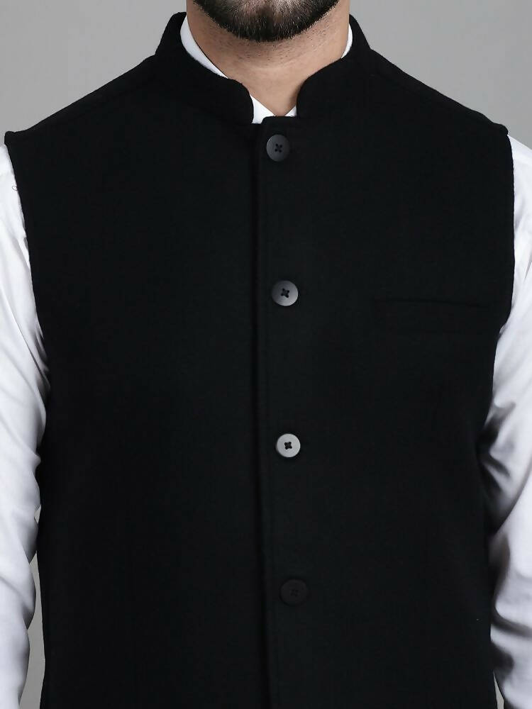 Even Apparels Nehru Jacket With Welt Pockets - Black - Distacart