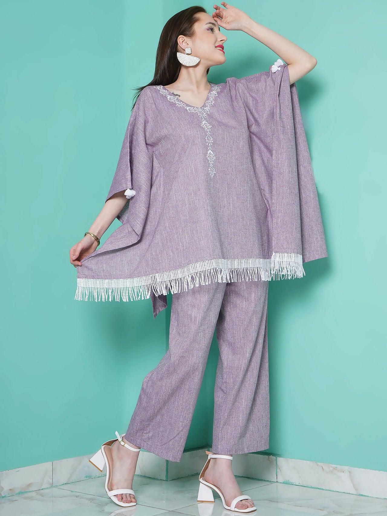 Women Republic Purple Cotton Kafttan With Palazzo - Distacart