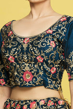 Thumbnail for Blue Silk Semi-Stitched Wedding Bridal Lehenga - Nimaya - Distacart