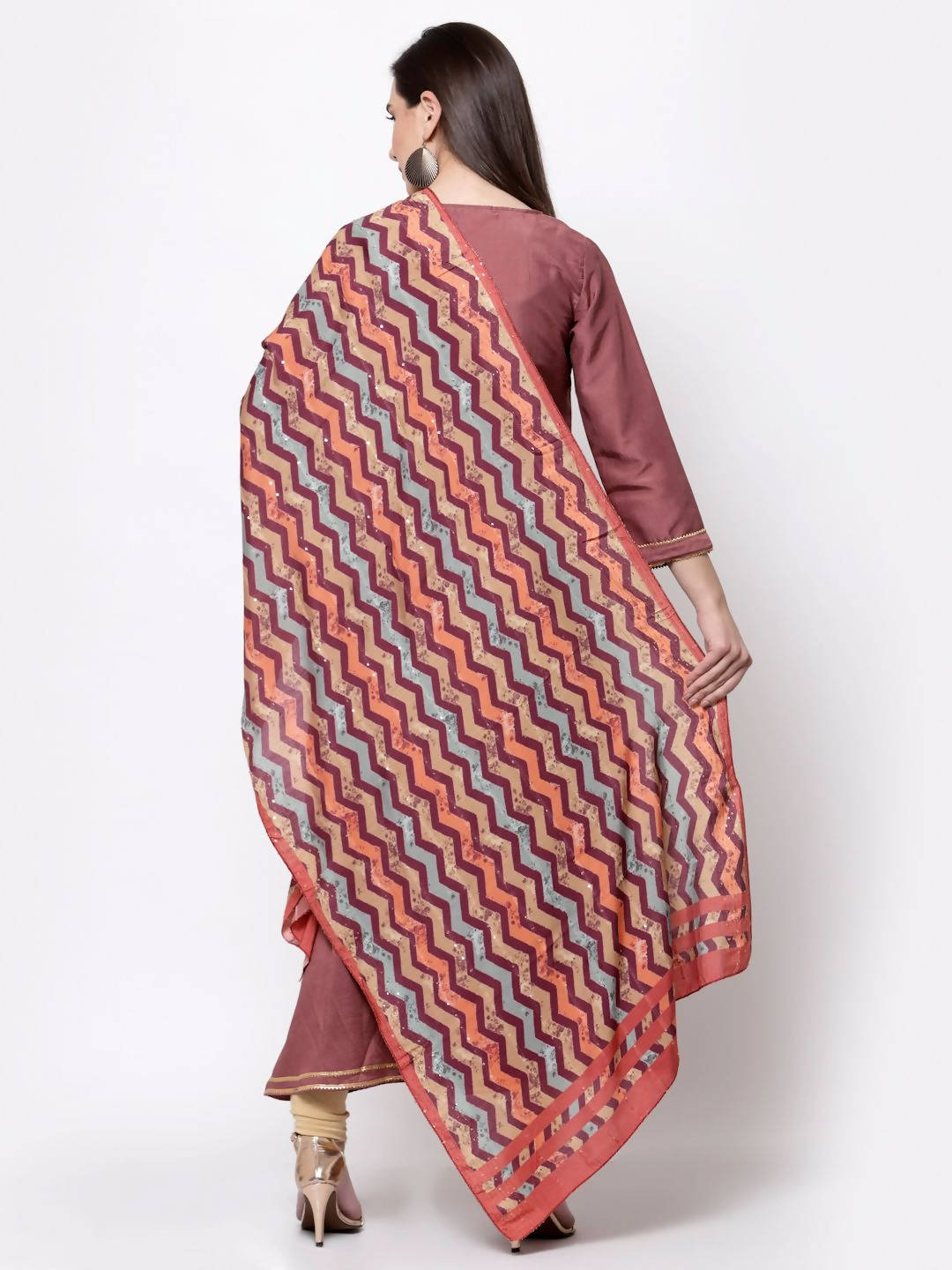 Myshka Women's Dark Pink Cotton Solid 3/4 Sleeve V Neck Casual Anarkali Kurta Dupatta Set