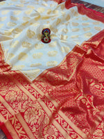 Thumbnail for DEIANA'S Beautiful Golden Jari with New Design Soft Lichi Silk Saree - White - Distacart