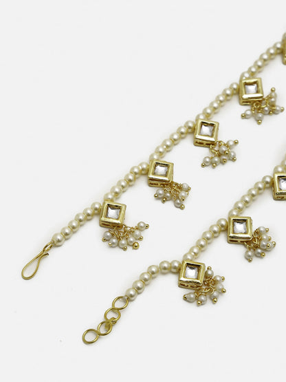 White Gold-Toned Plated Kundan Anklets Set Of 2 - Ruby Raang - Distacart