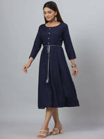 Thumbnail for Juniper Women's Navy Rayon Slub Solid Dress - Distacart