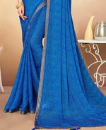 Thumbnail for Blue Chiffon Leheriya Printed Saree With Unstitched Blouse Piece - Swarna - Distacart
