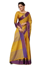 Thumbnail for Vamika Ethnic Fire Mustard Cotton Silk Saree - Distacart