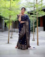 Thumbnail for DEIANA'S Beautiful Golden Jari with New Design Soft Lichi Silk Saree - Navy Blue - Distacart