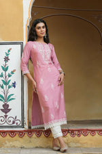 Thumbnail for Juniper Women's Onionpink Shantoon Printed Straight Kurta - Distacart